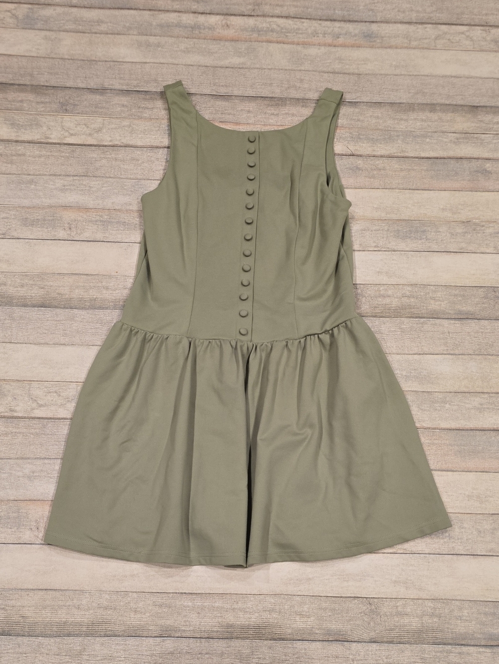 Altar'd State Sleeveless Olive Sage Green Faux Button-Front Fit & Flare Dress